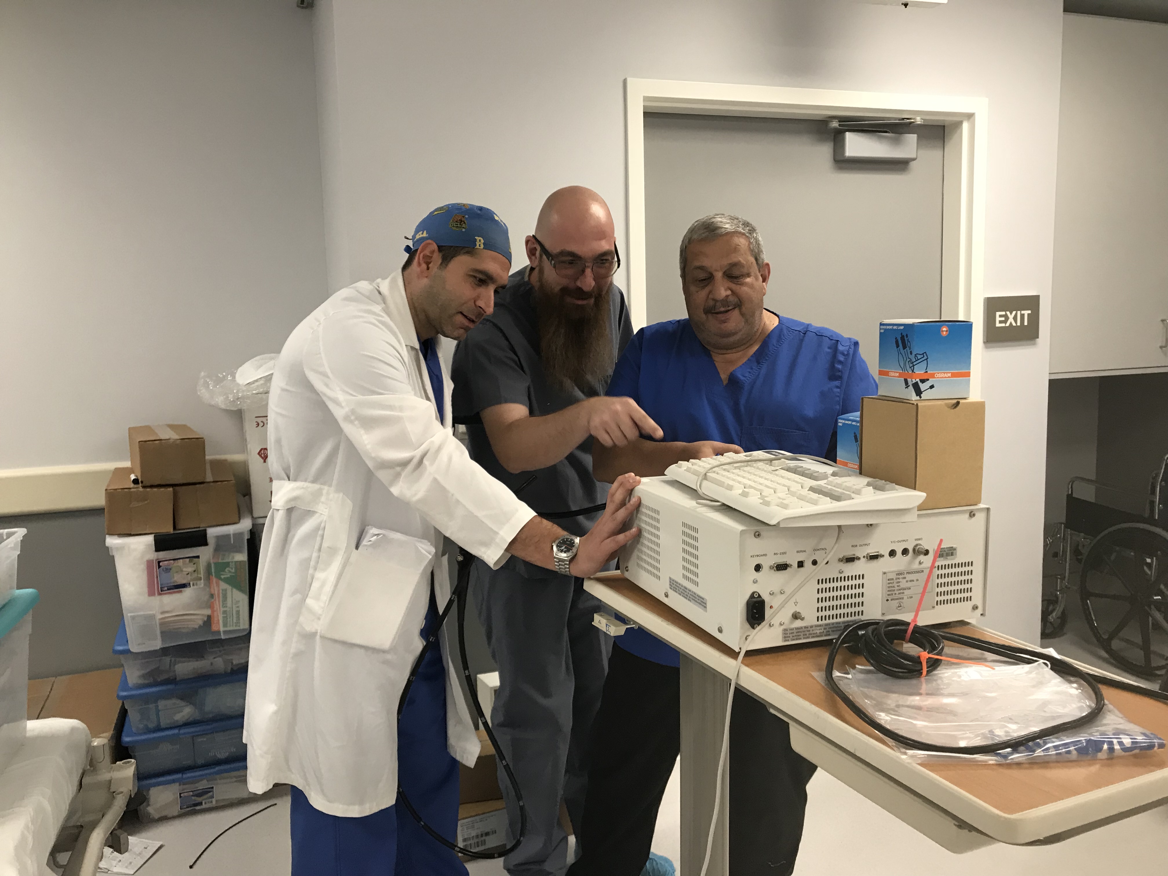 L to R: Gastroenterologist Dr. Edgar Mehdikhani, GI Tech Vartan Lalayan, and Surgery Center Administrator Raffi Sarkissian make final reviews of the GI scopes and processors.