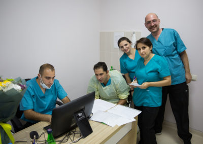 CCSC Gastroenterologist Dr. Edgar Mehdikhani (2nd from left) works closely with Stepanakert based GIs Dr. Inna Asryan and Dr. Anush Arustamyan. Photographed here are technician Vardan Lalayan and assistant Adrian.
