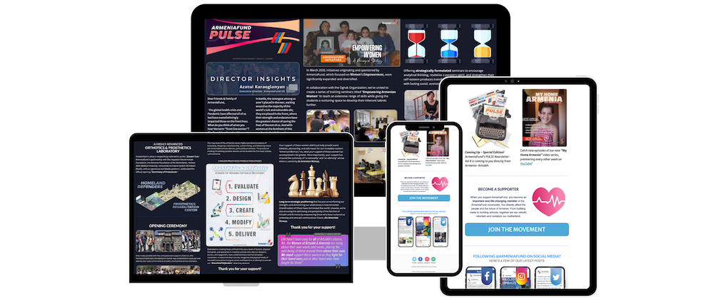 ArmeniaFund Pulse Newsletter Mockup with Devices